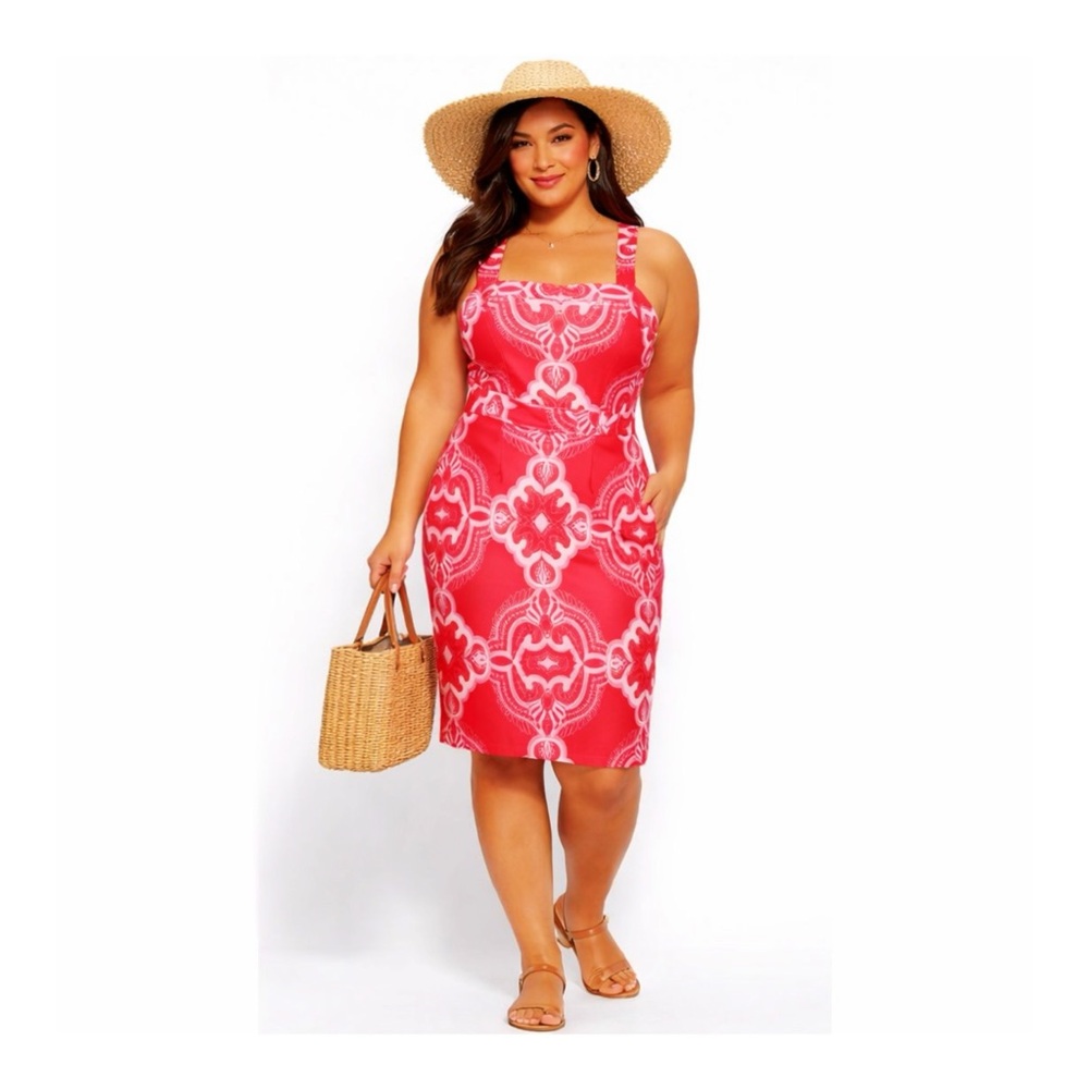 Adrianna Papell Pink Patterned Midi Dress